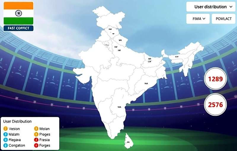 Cricket Power Hits India user distribution map showing popularity across different Indian states
